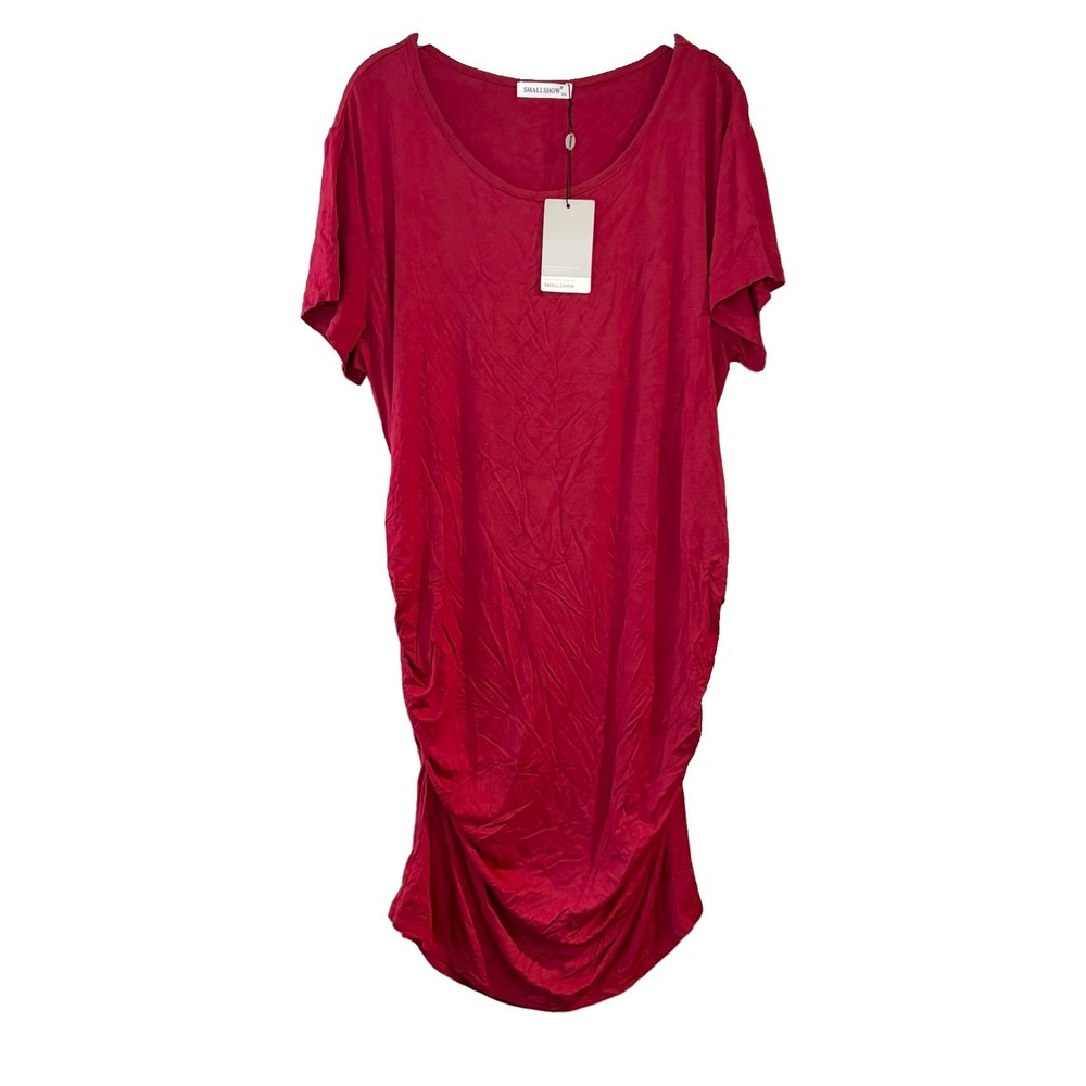 Smallshow Solid Red Ruched Mini Dress Maternity Stretch Modal Soft XXL NEW